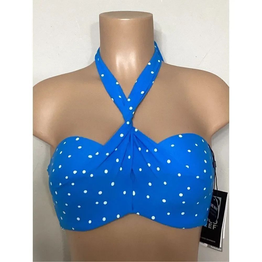 New. Coco Reef 36/38D blue polka dot five way bikini top.